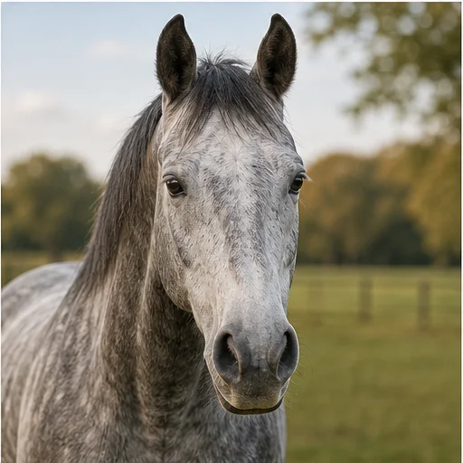 A dapple-gray horse taking part in a student connection program